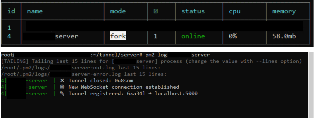LIPTunnel Server PM2 Screenshot