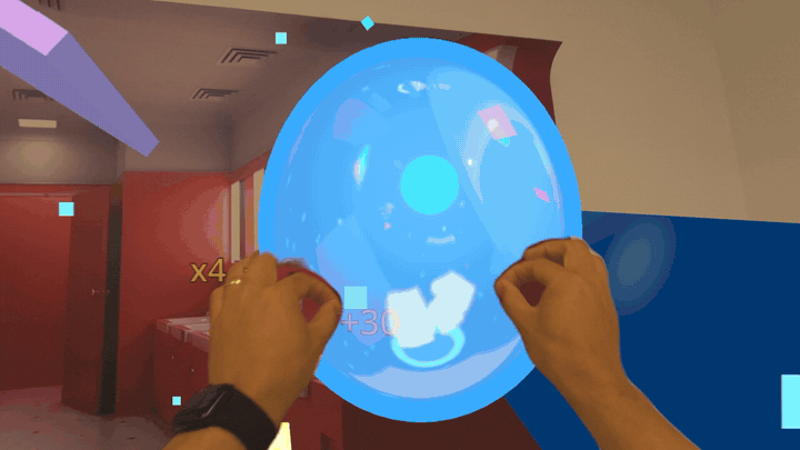 Cascade Countdown on Apple Vision Pro — reaching in to grab a glowing physics object in mixed reality
