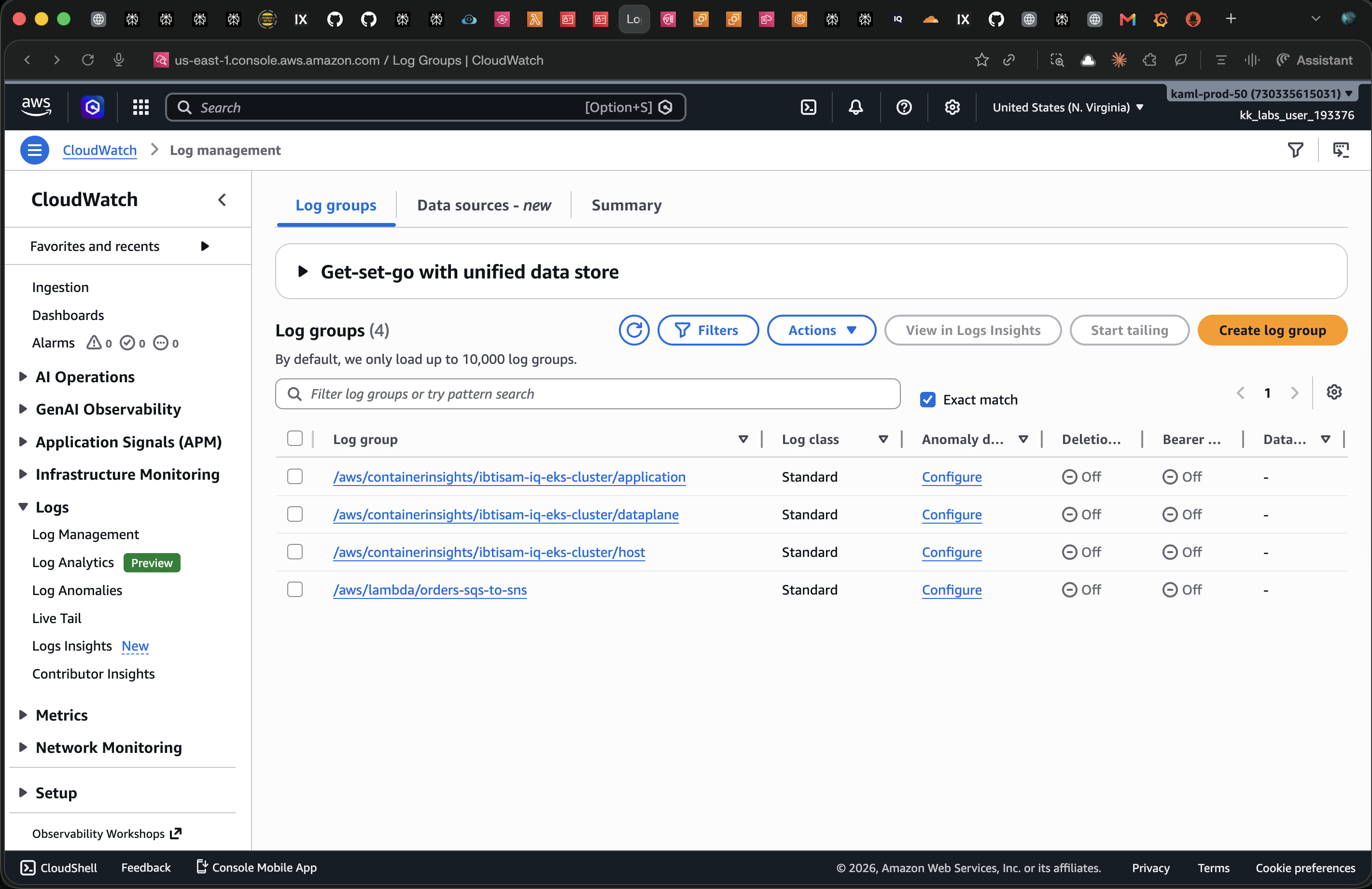 CloudWatch Container Insights Log Groups