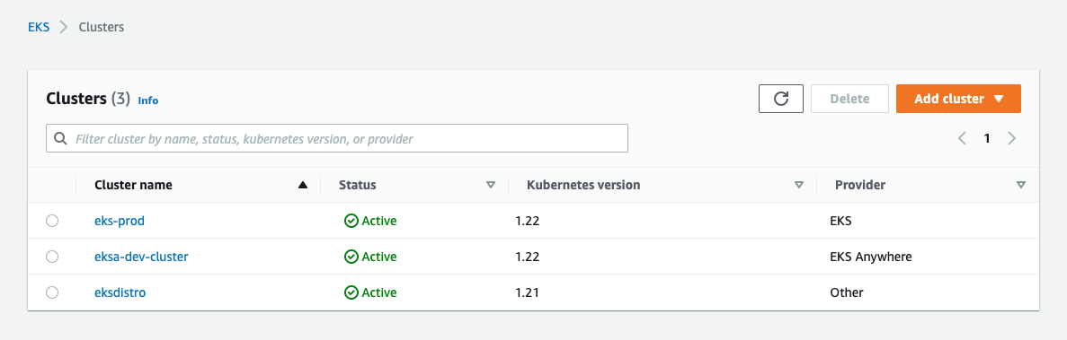 EKS-console-3-clusters