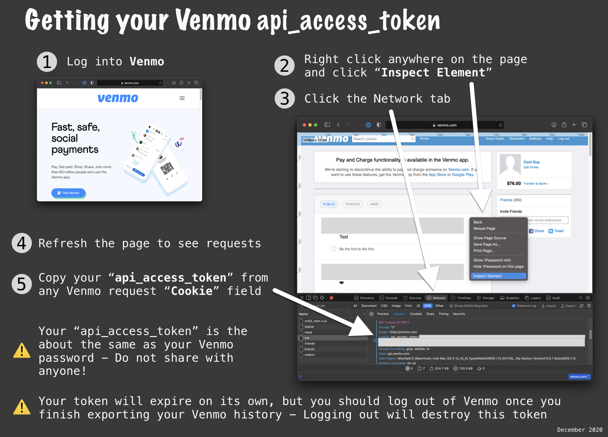 Venmo token fetching instructions