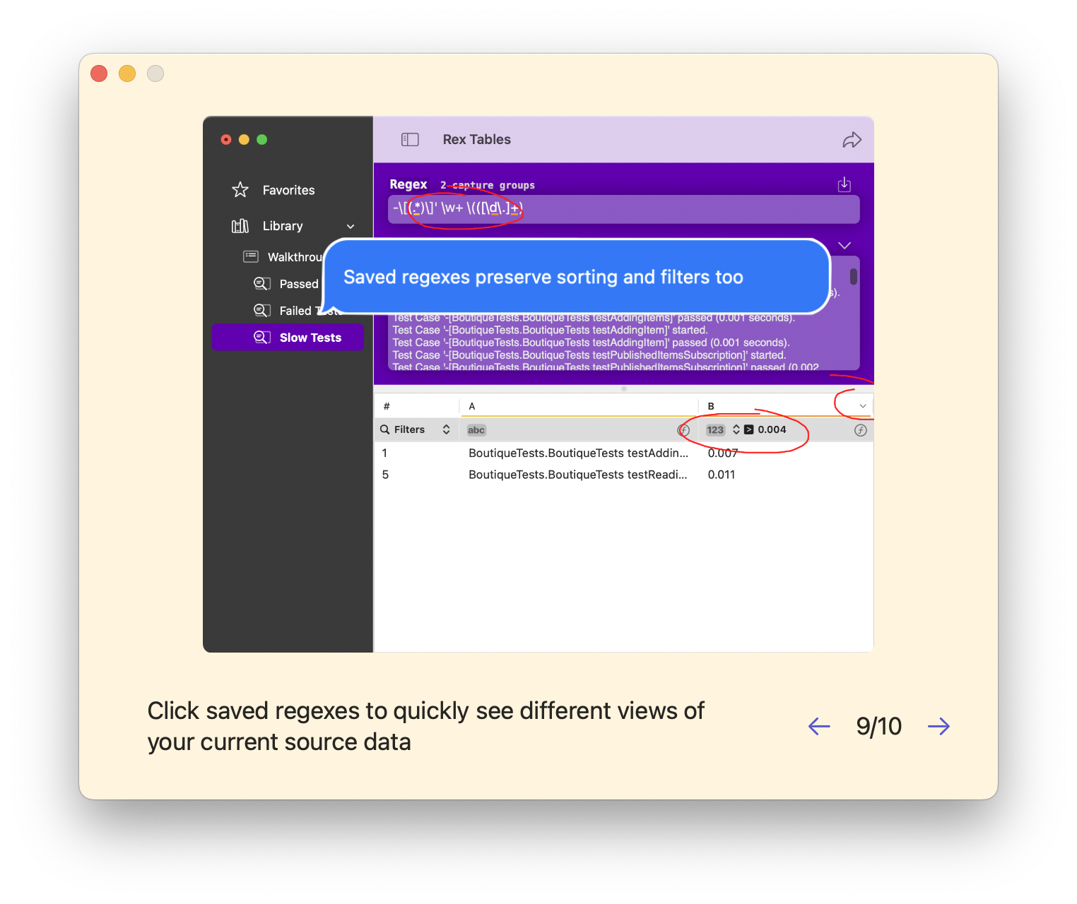 A walkthrough window showing example data