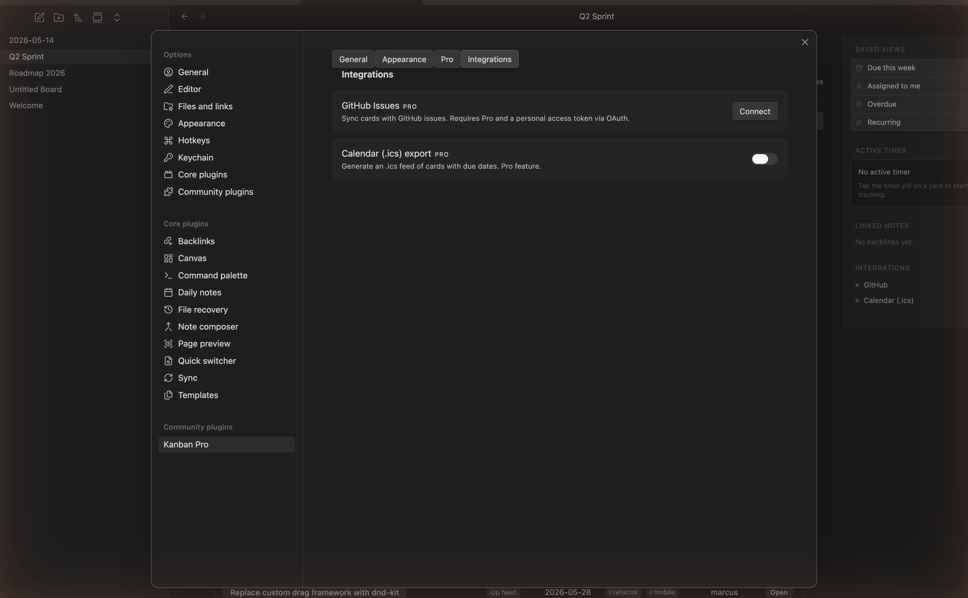 Integrations settings