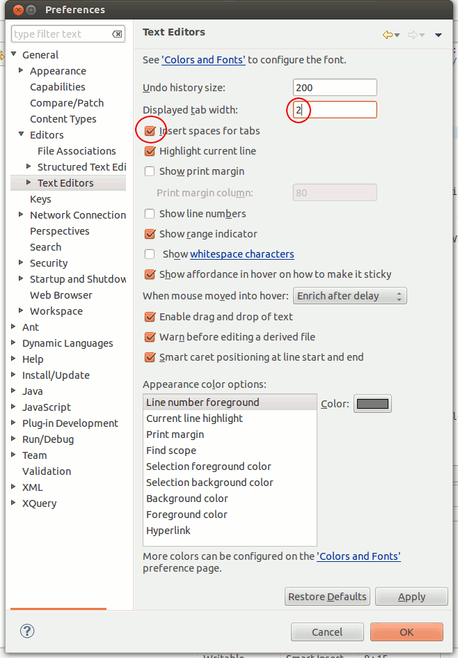 Eclipse Text Editors Dialog 1