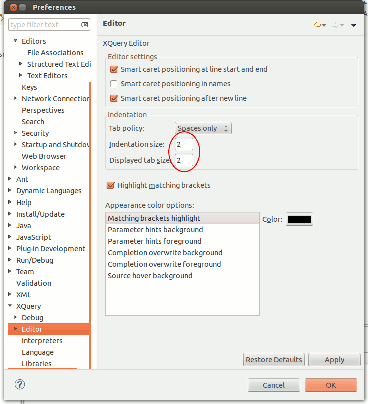 Eclipse XQuery Editor Dialog 4