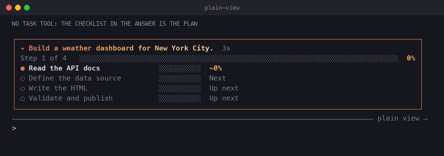 plain-view: no task tool: a checklist in the answer