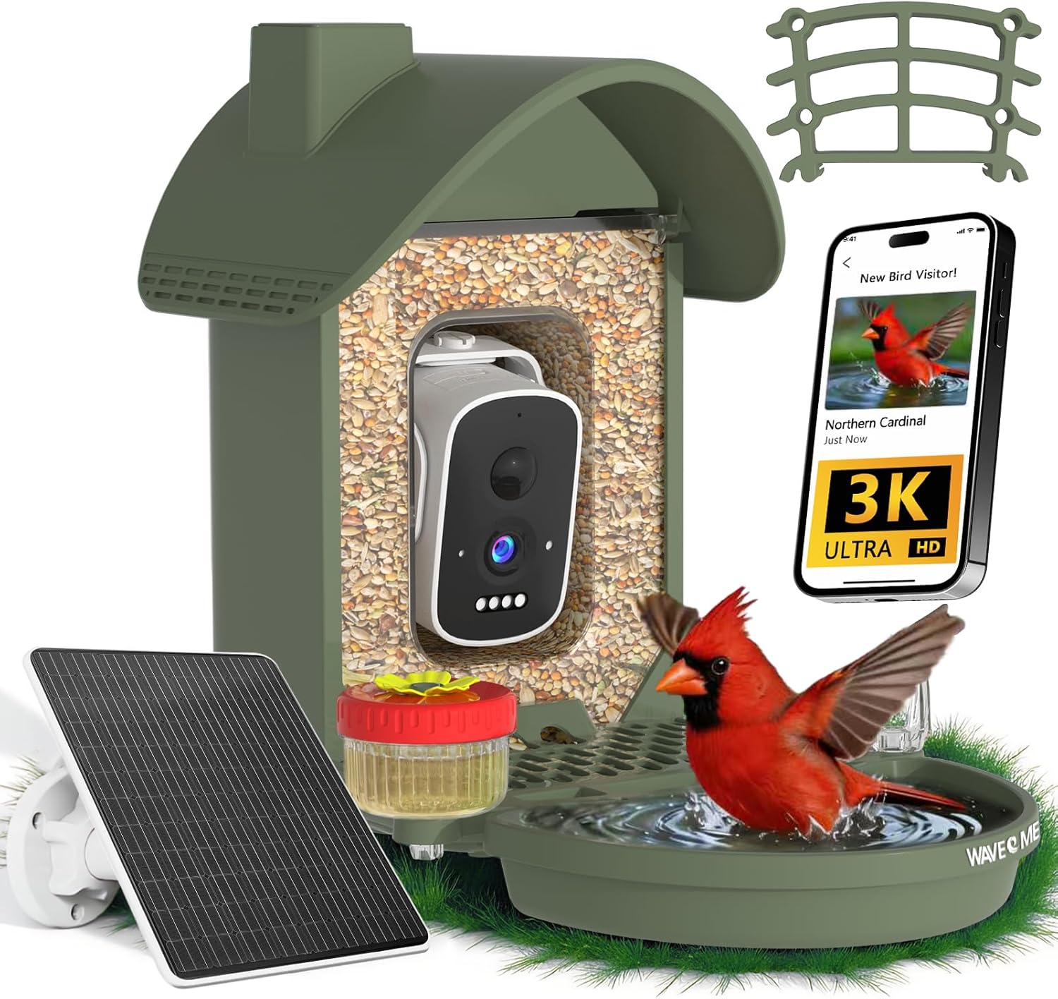 WAVEEME Vogelhaus mit Kamera, Solar und Vogeltränke