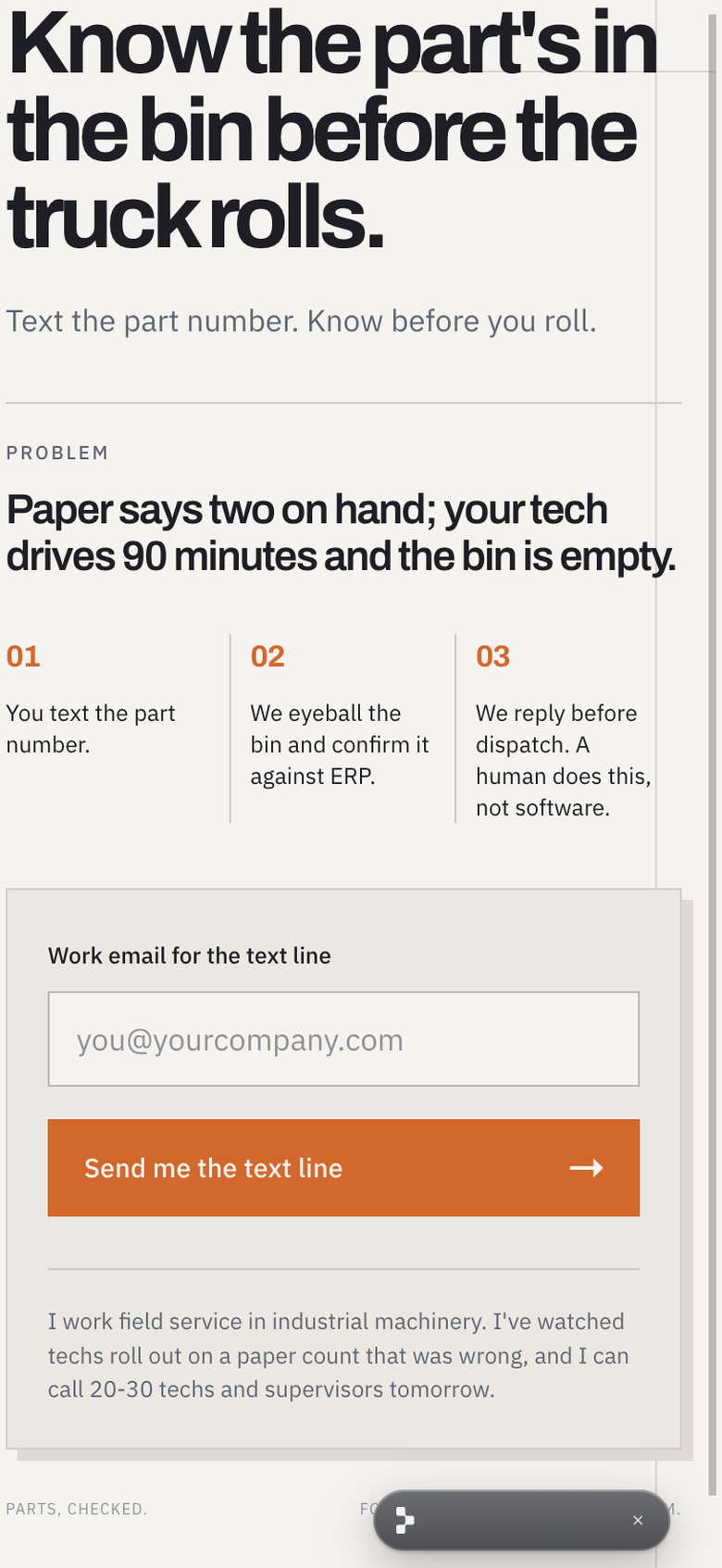 Parts Bin Text Line handheld demo