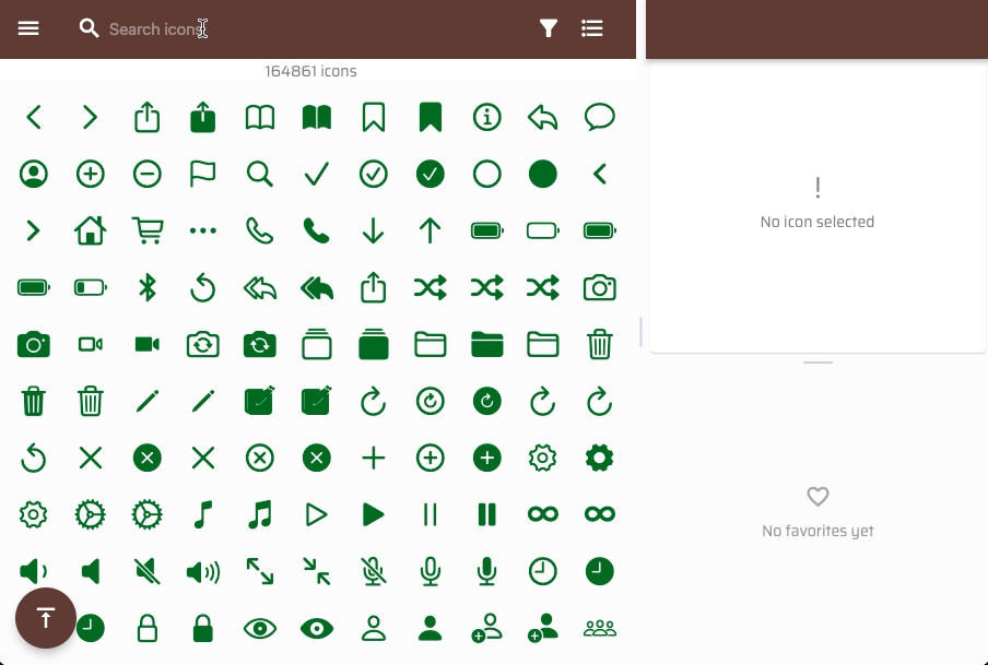 search icons, mark favorites, output icon code