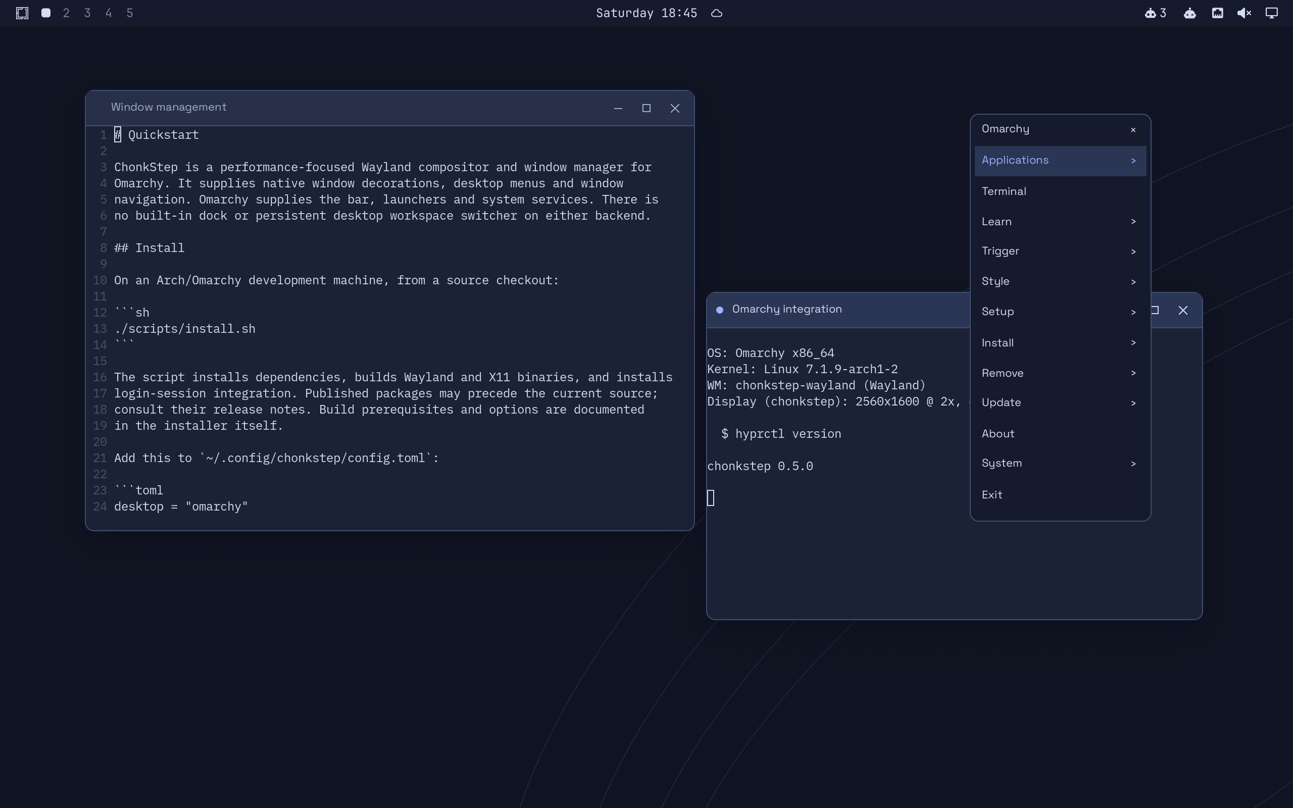 Relay with the desktop menu, native windows and Omarchy integration