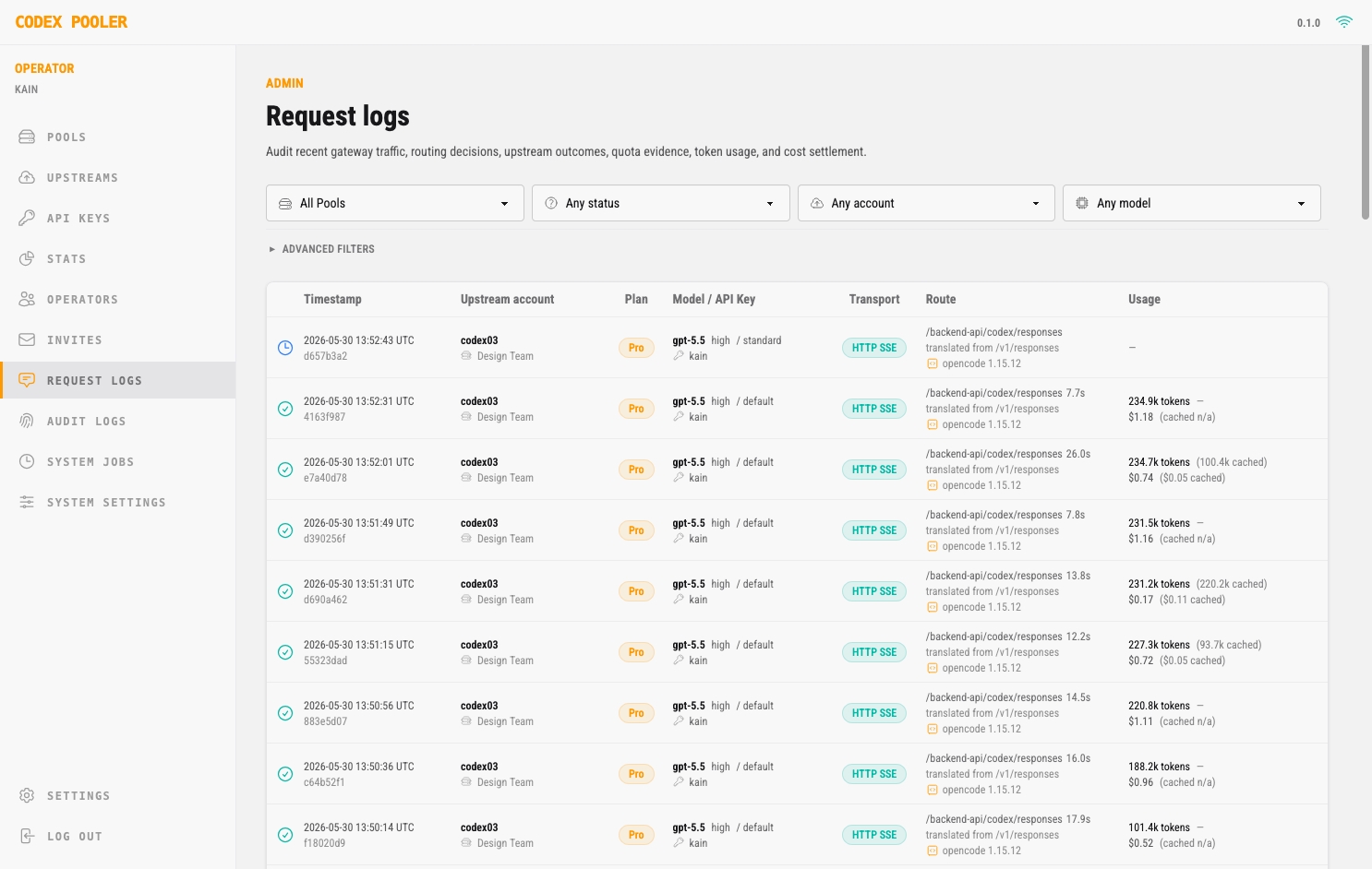 Codex Pooler request logs