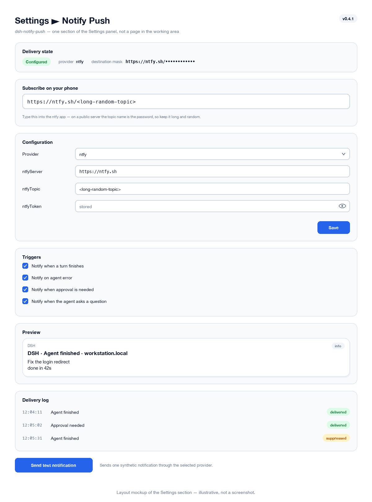 Settings section layout