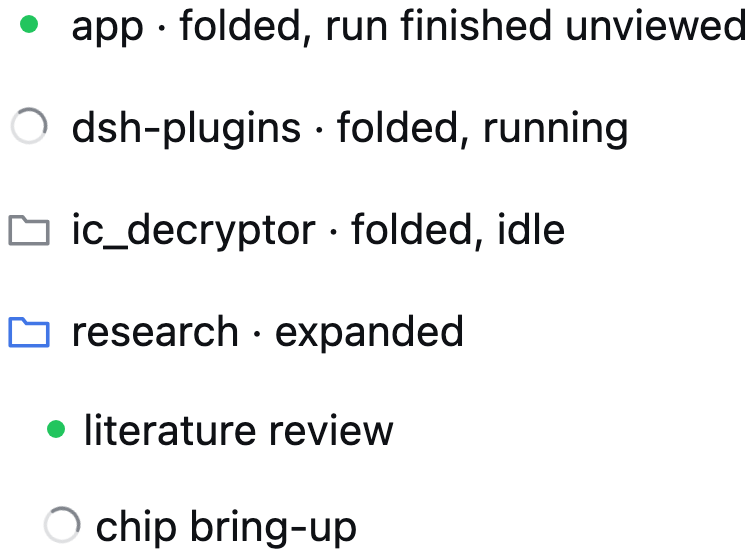 A folded Workspace showing the loader and the completion dot