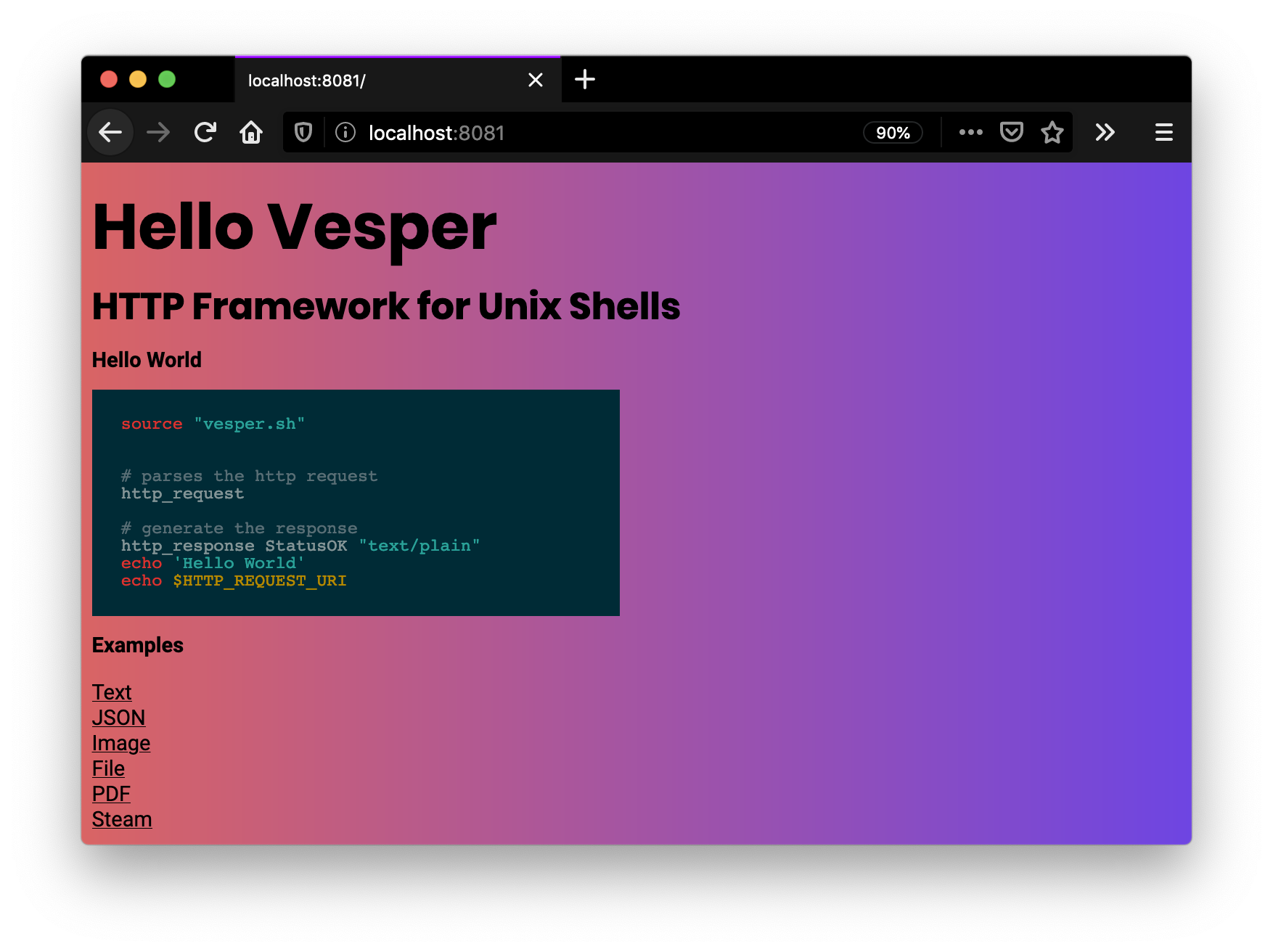 vesper browser output
