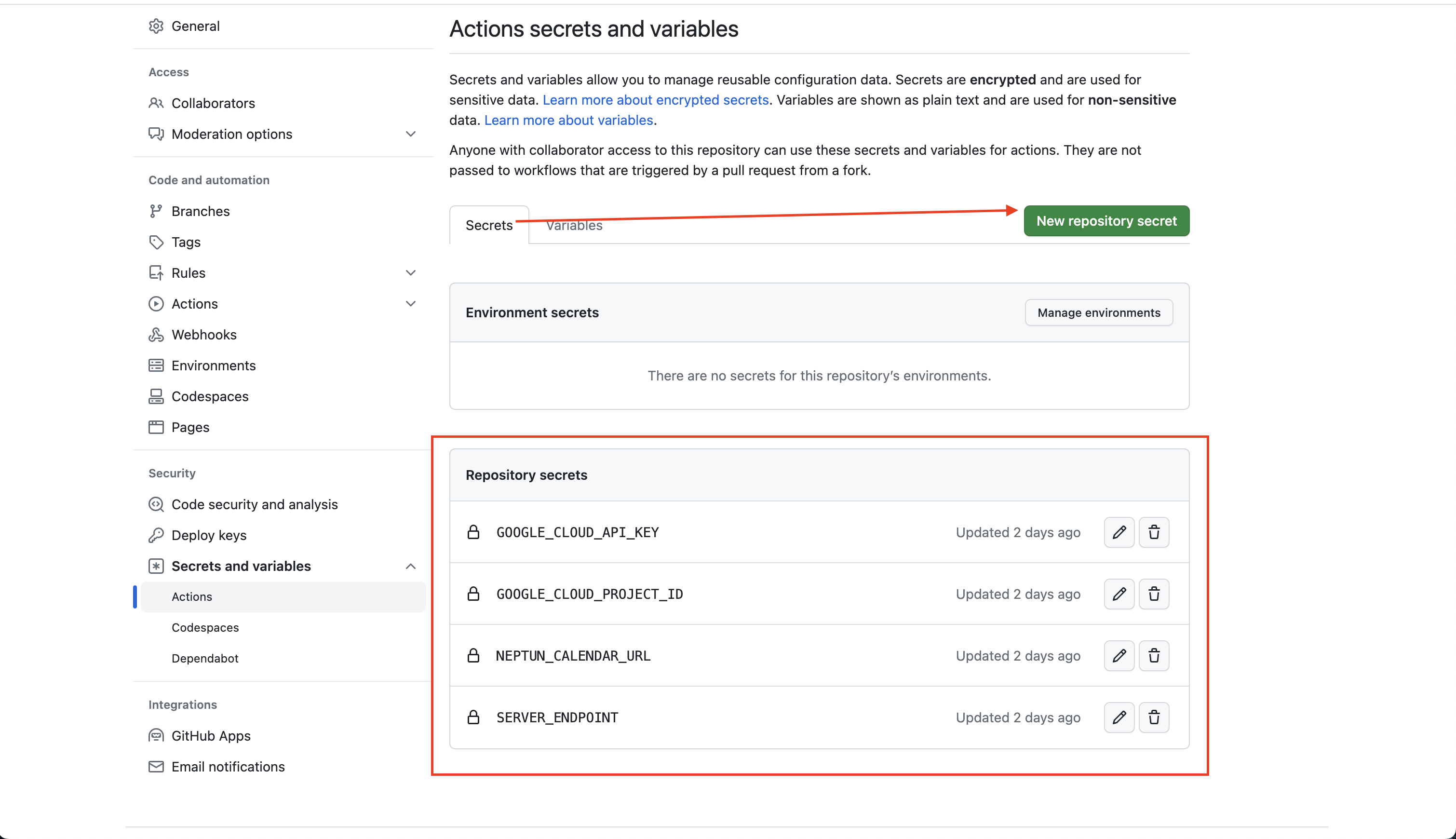 Github settings