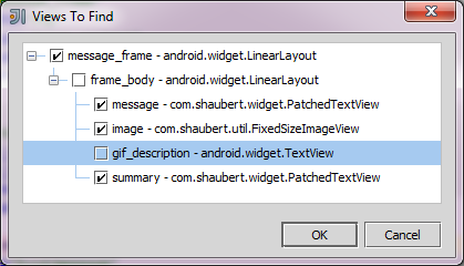 View selection dialog