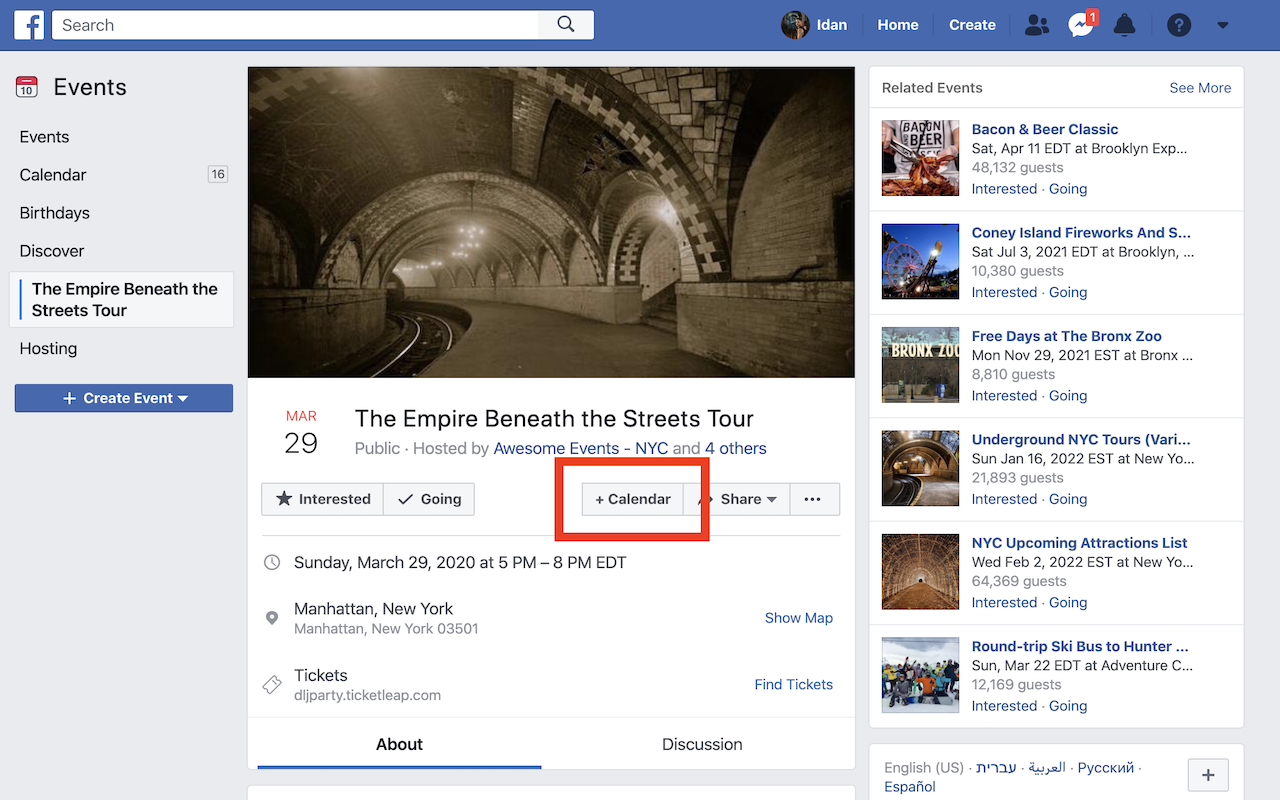 facebook event with the button