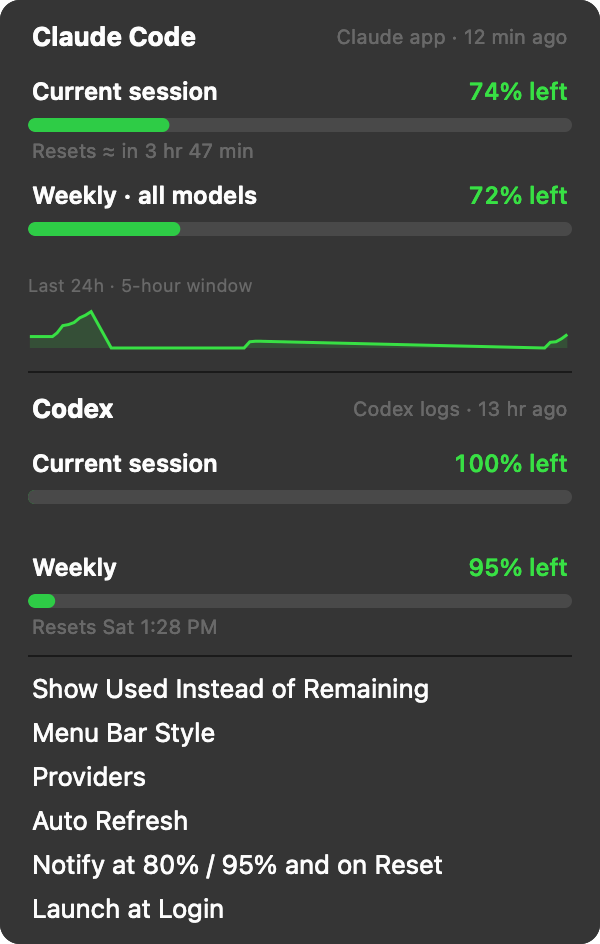 UsageBar dropdown