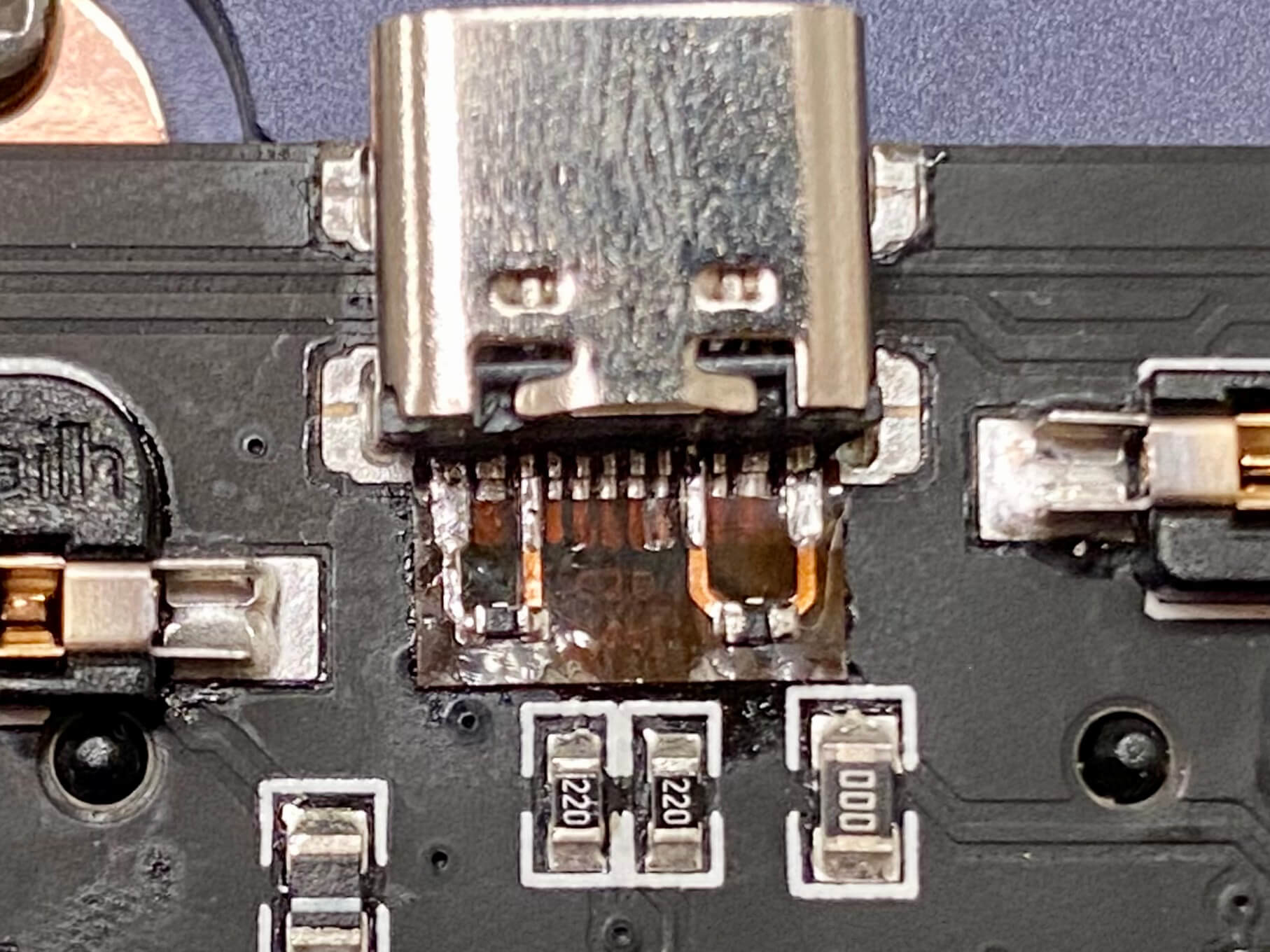 Flex PCB mod installed over the USB-C connector