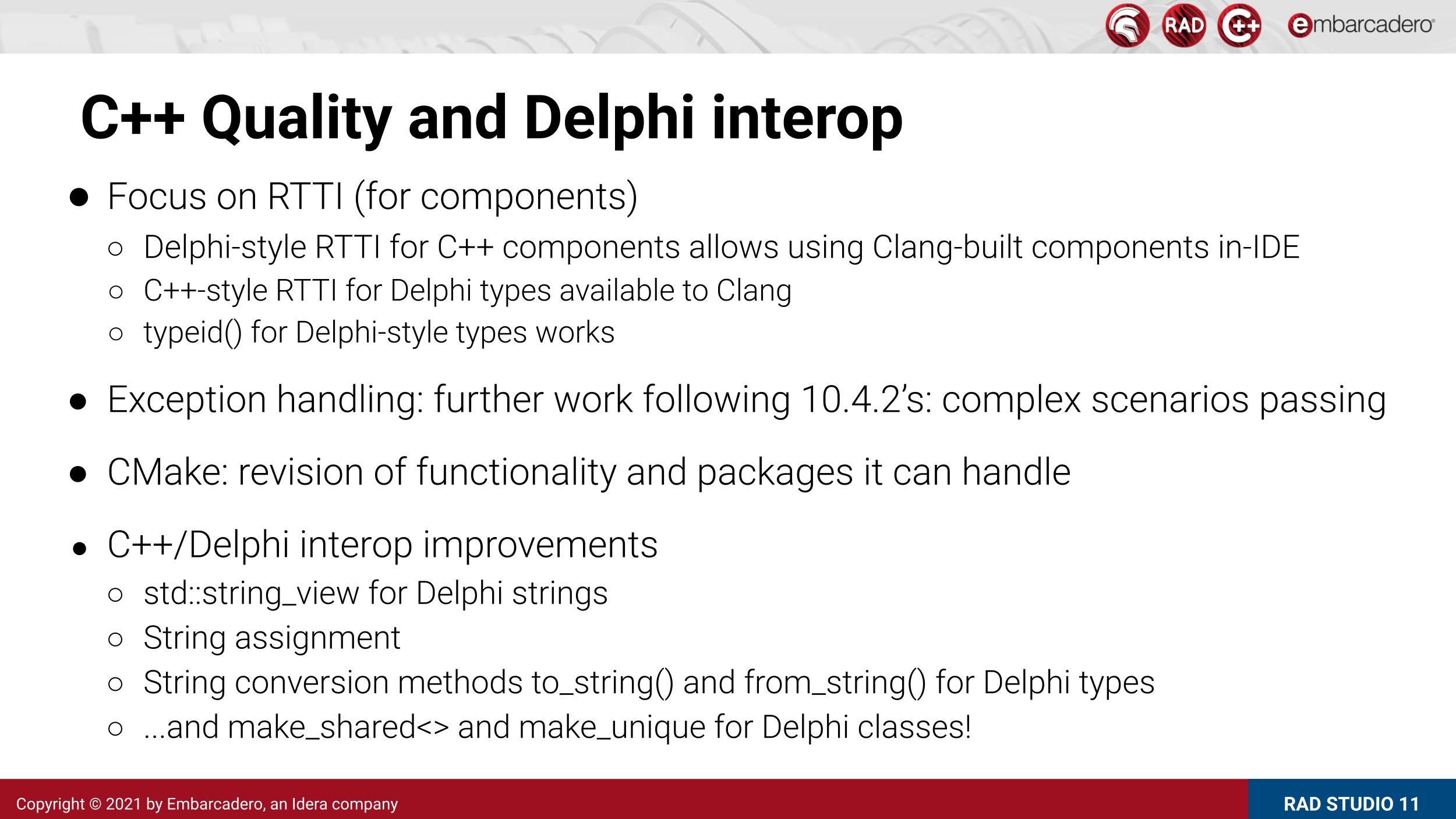 C++ Quality and Delphi interop improvements