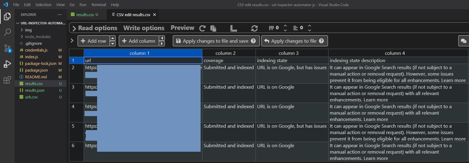 results.csv from URL Inspection Automator output