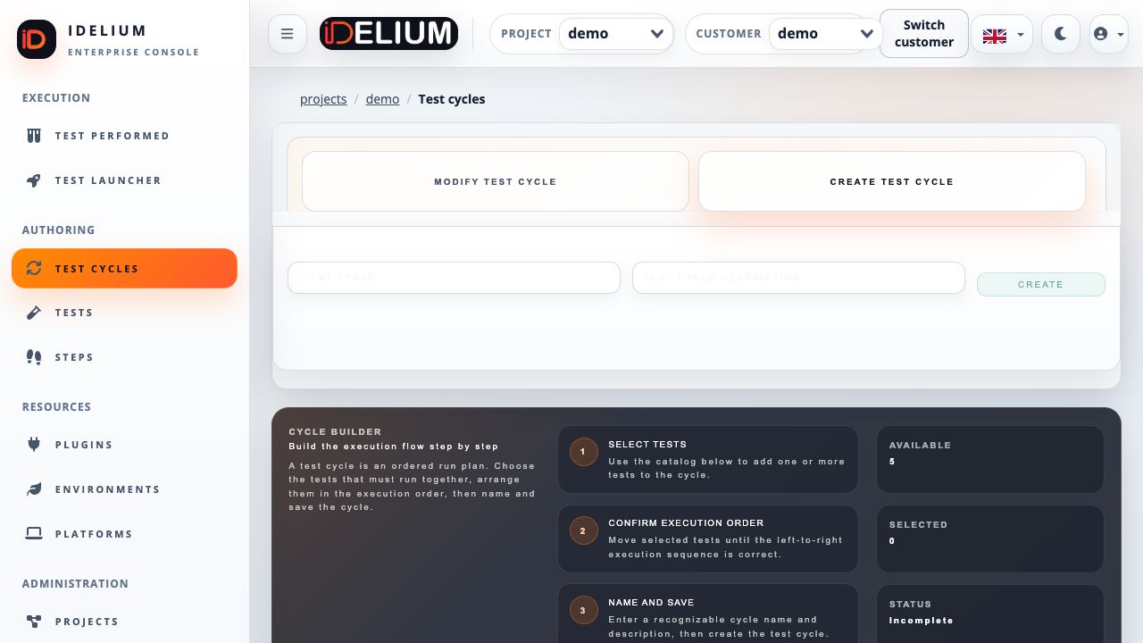 Current test cycle builder