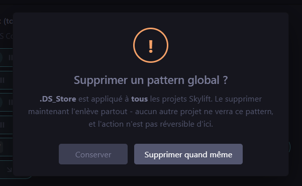Custom modal: scaled-in animation with colored icon, danger button variant for destructive actions