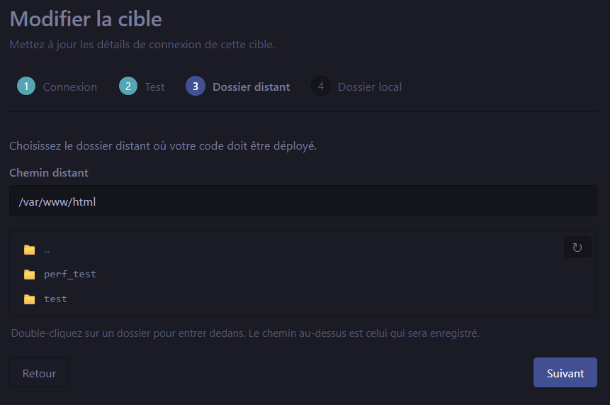 Wizard step 3 — interactive remote folder browser