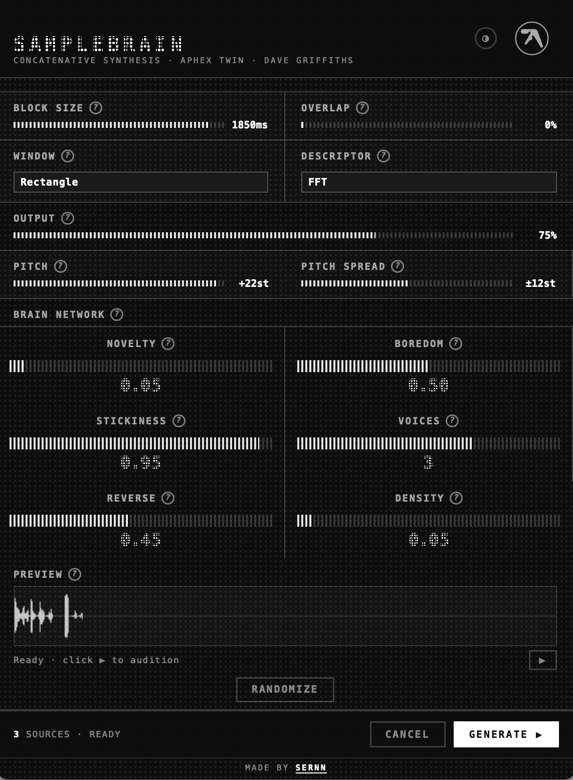 SampleBrain UI dark