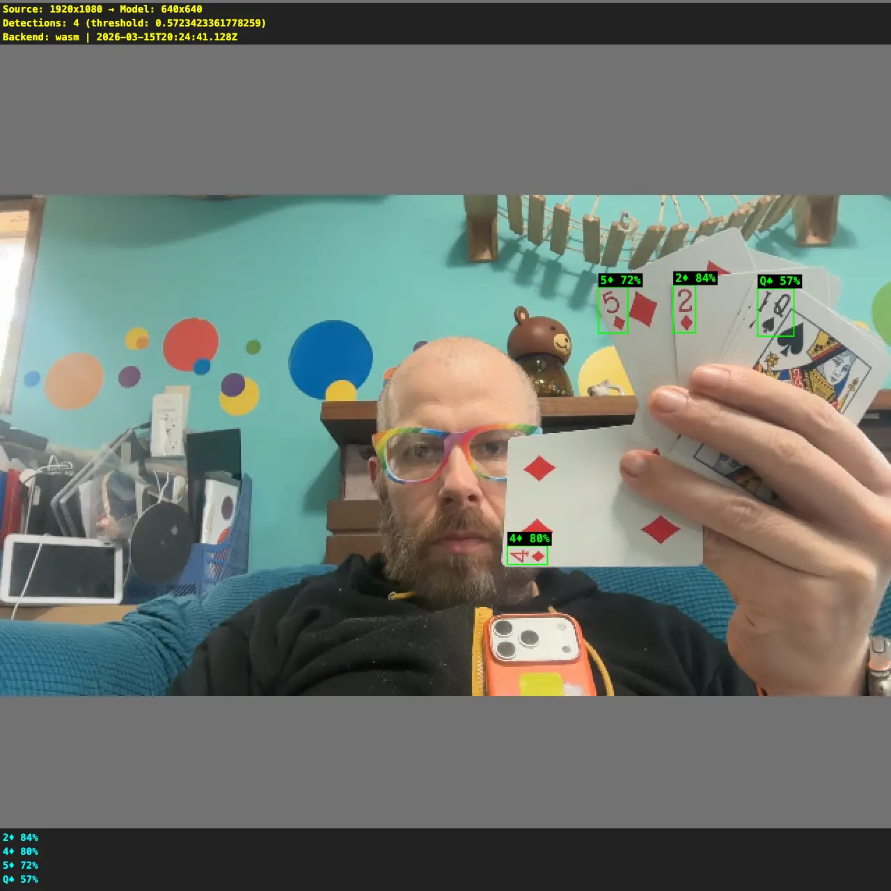 YOLO26s debug snapshot - four correct detections