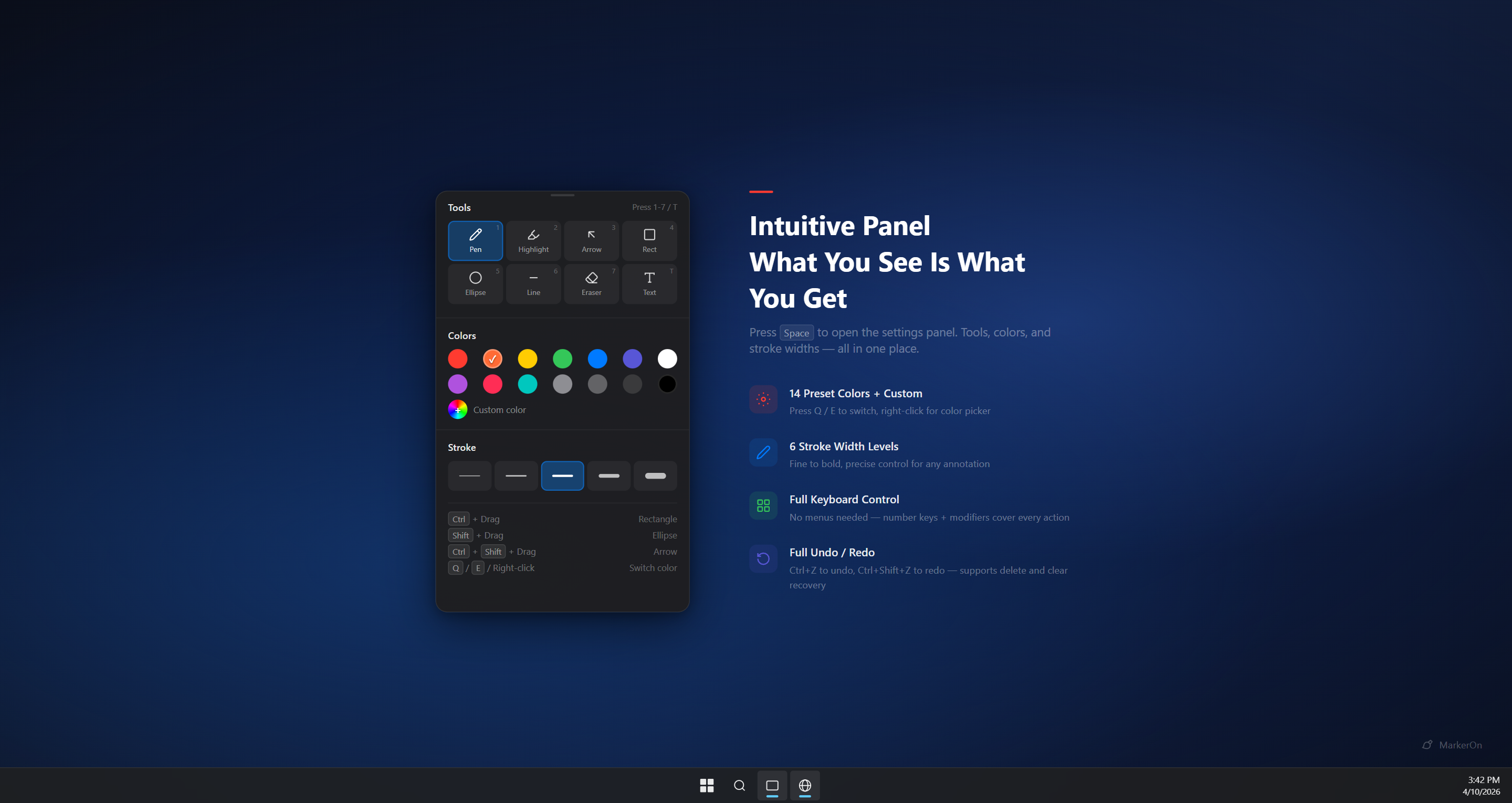 Settings panel