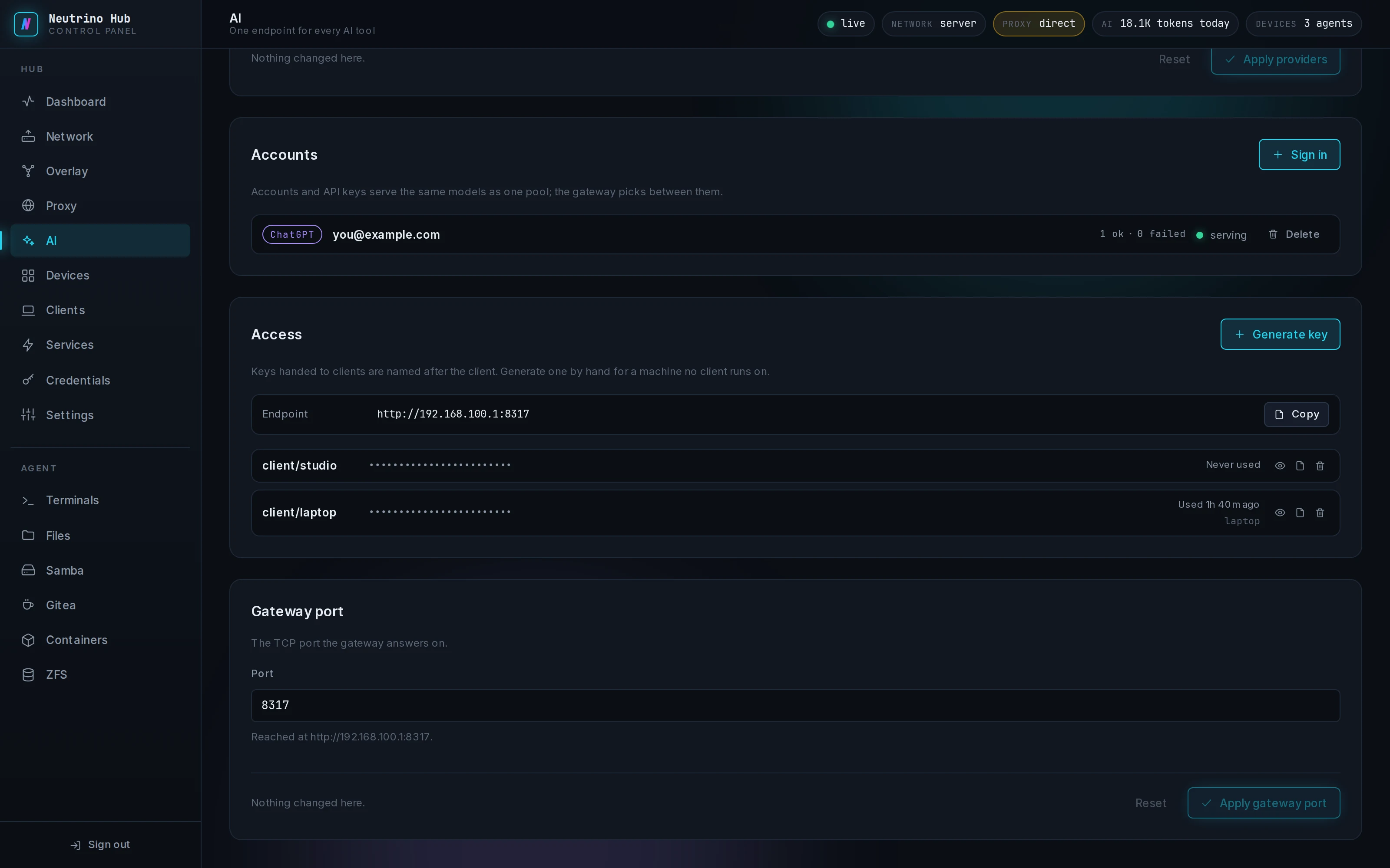 AI providers, subscription accounts and gateway keys