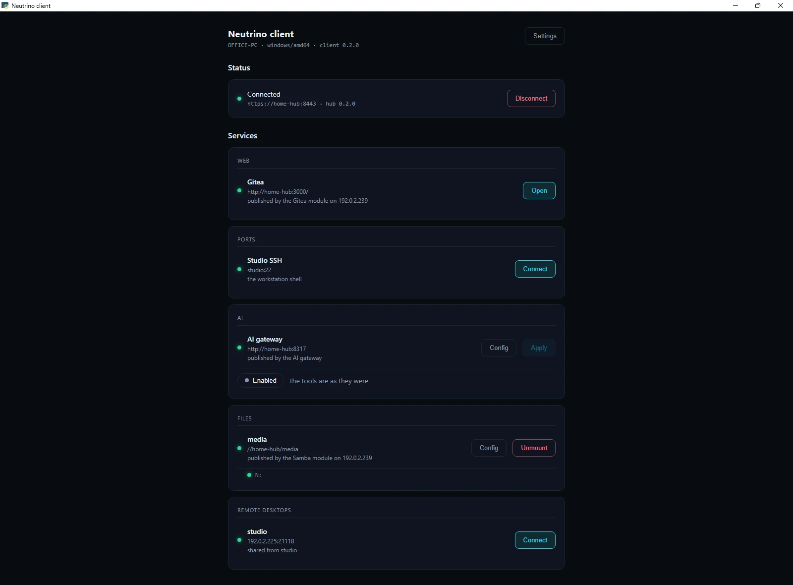 The same client window on Windows