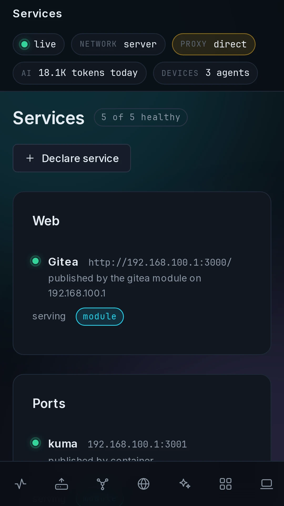 Services page on a phone