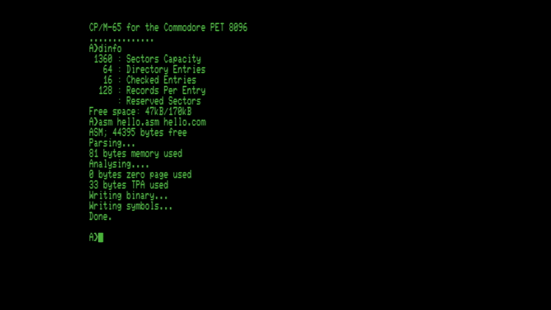 CP/M-65 running on a Commodore PET 8096