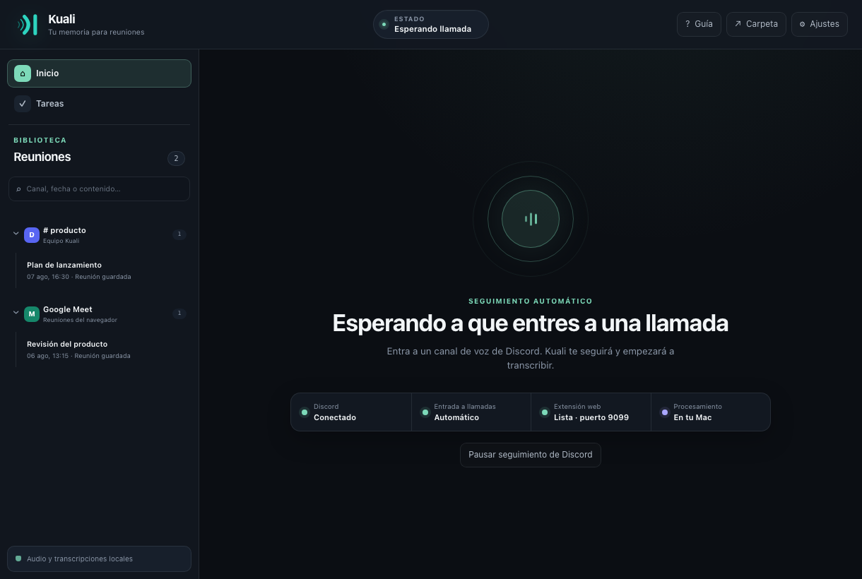 Aplicación de Kuali mostrando su biblioteca local y el estado de las integraciones