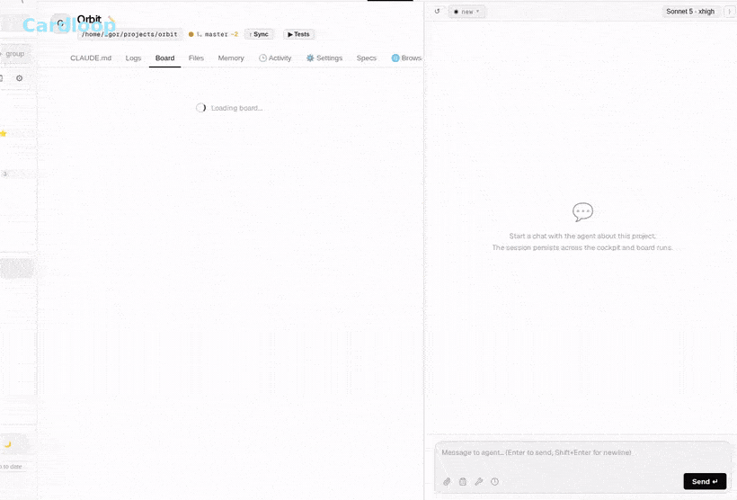 Cardloop — drop a card, and the agent writes, diffs, and commits the code live