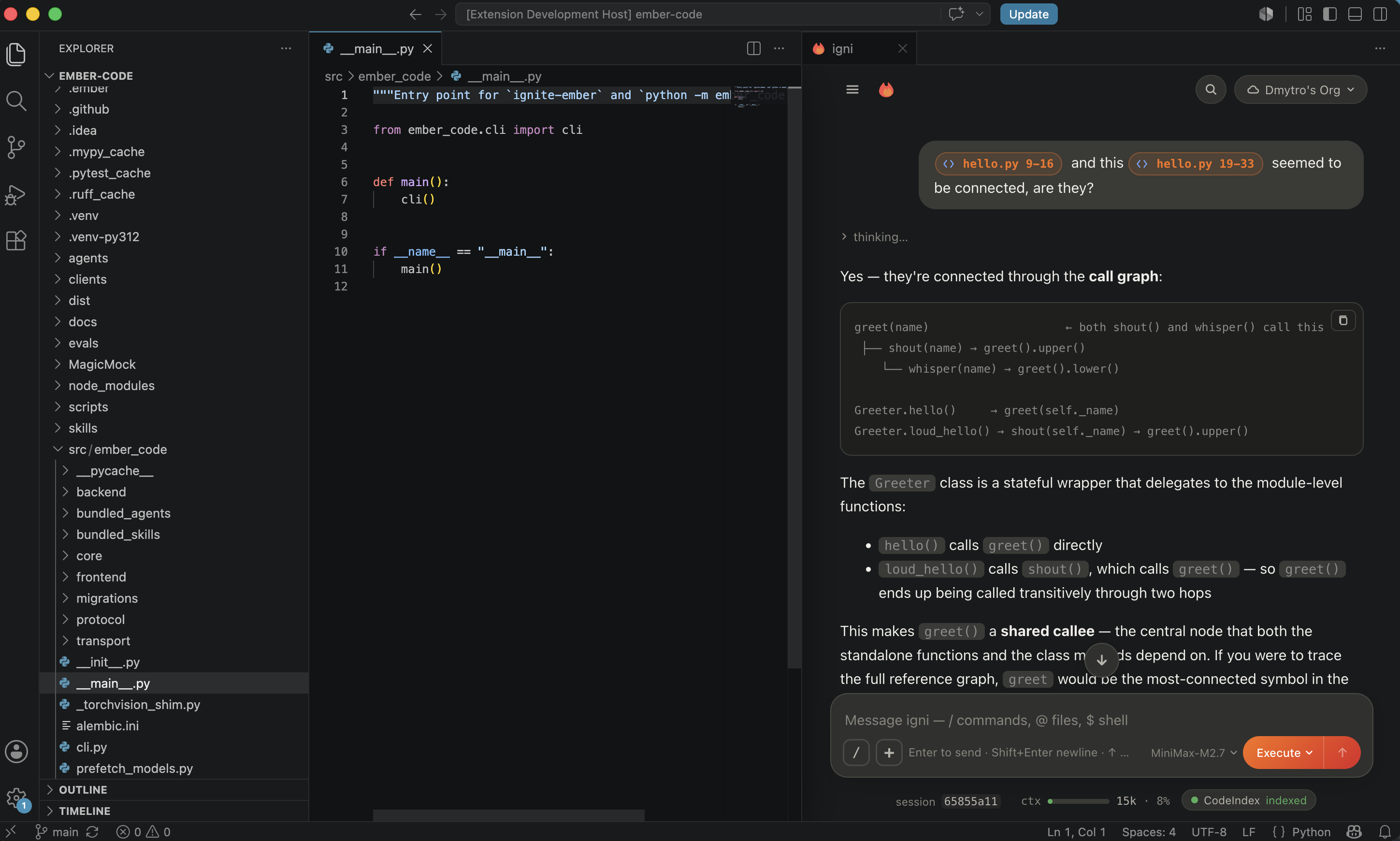 igni chat panel open next to a Python file in VS Code