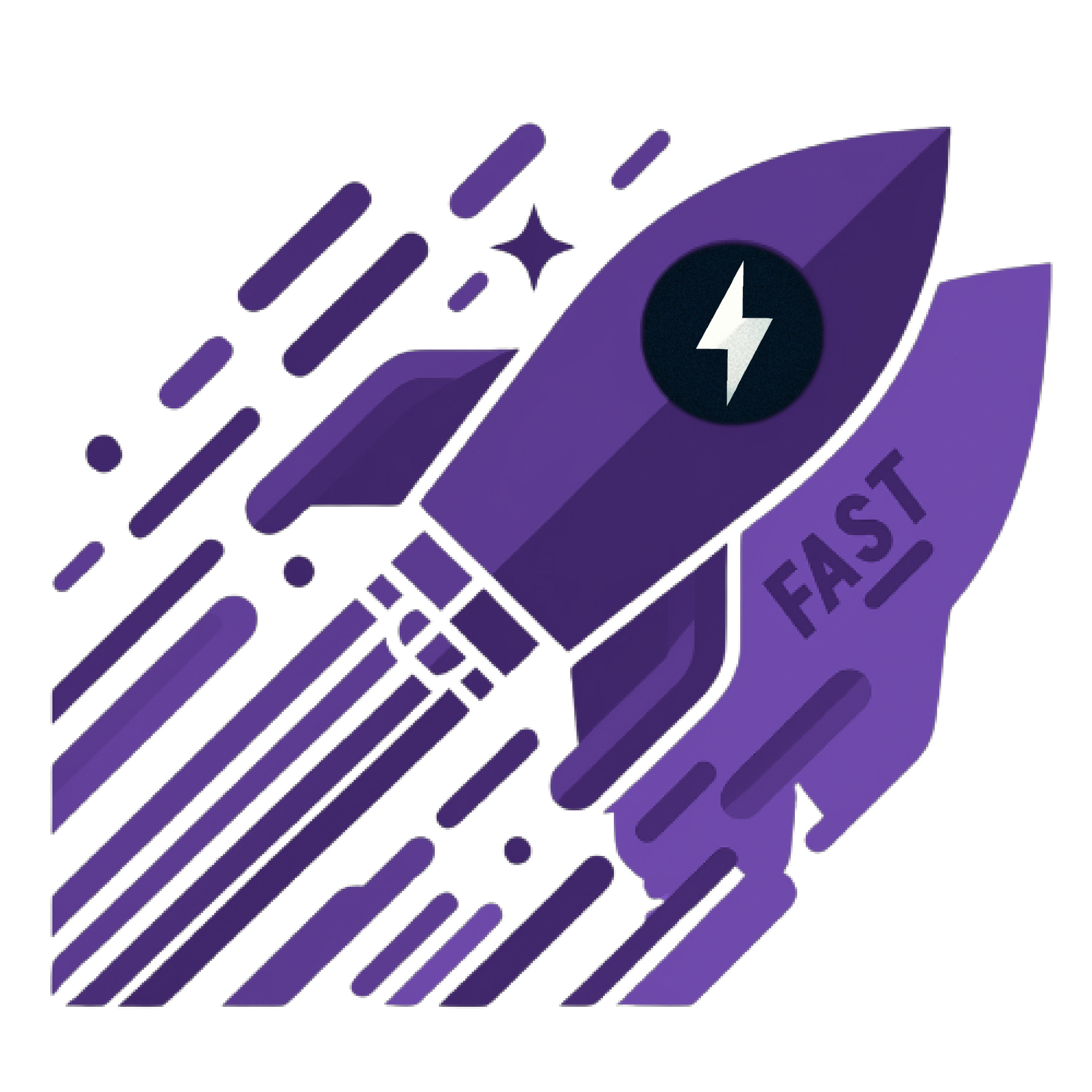 Purple Rocket with FastAPI Logo as its window. There is a word FAST written