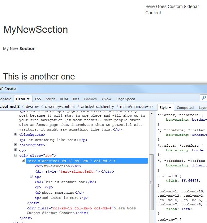 Example of a custom sidebar content.