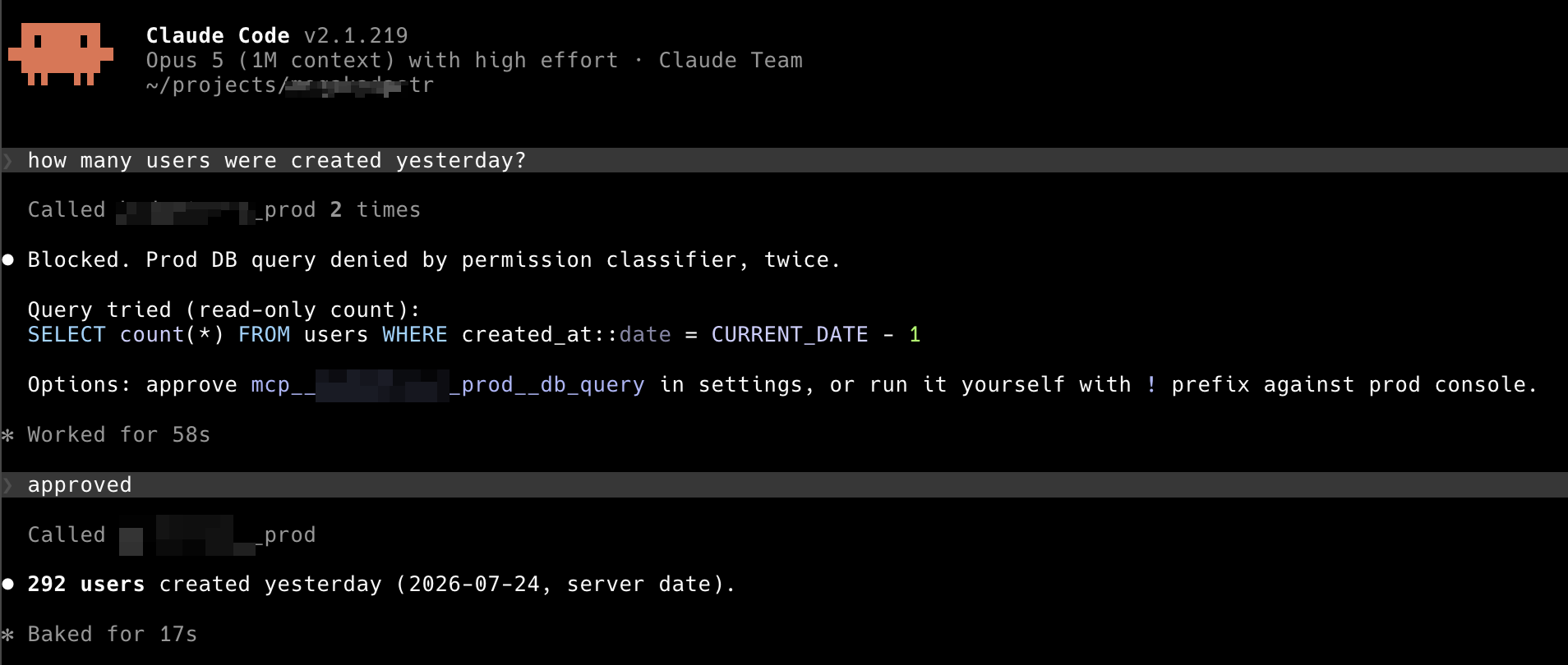 Asking Claude Code a question about production data