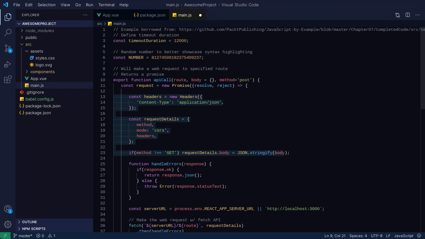 Screenshot of Visual Studio Code running Kai theme