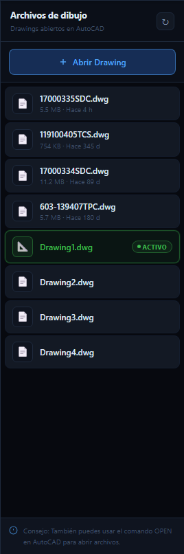 Drawing Files panel