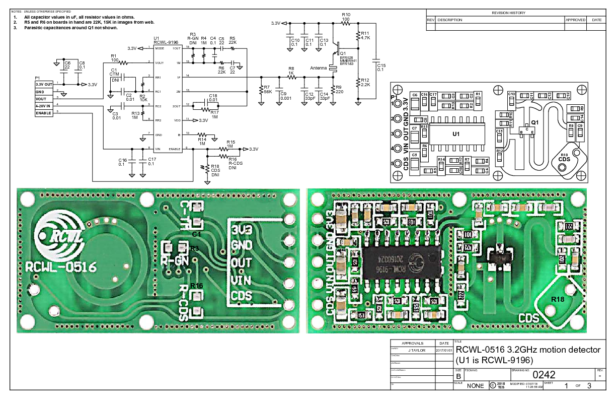 RCWL-0516 schematic provided by John Taylor, page 1