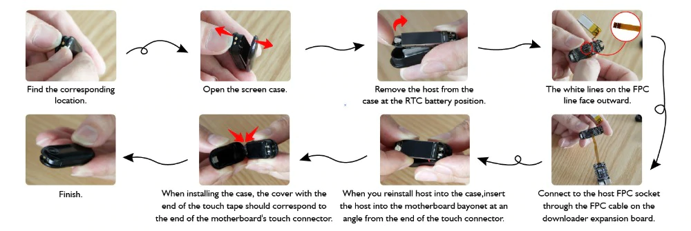 Instructions for opening the case and attaching the programmer