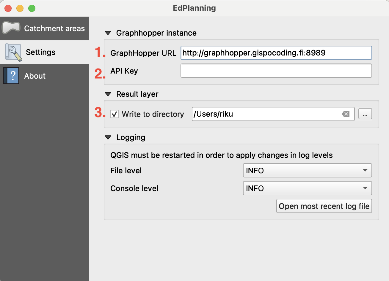 Settings panel