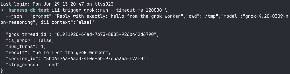 iii trigger grok::run returning the result over the bus