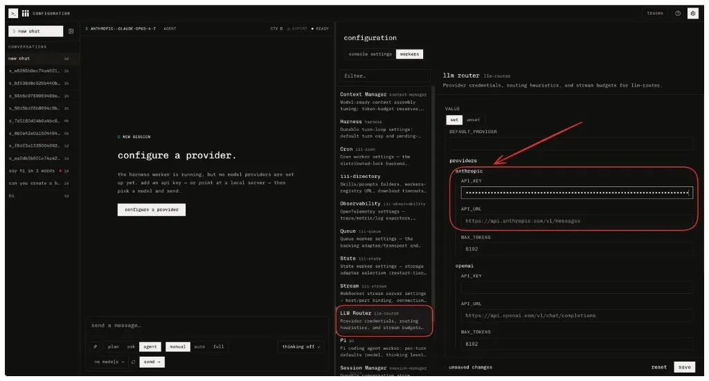 Configure a provider key in the iii console