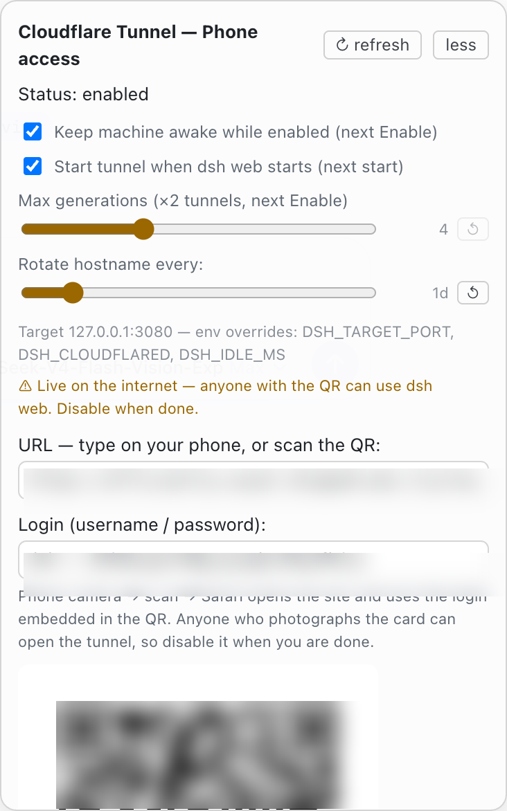 Tunnel pool widget: a phone tunnel enabled with a live pool of generations
