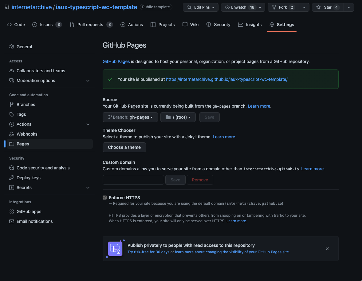 Github Pages Settings